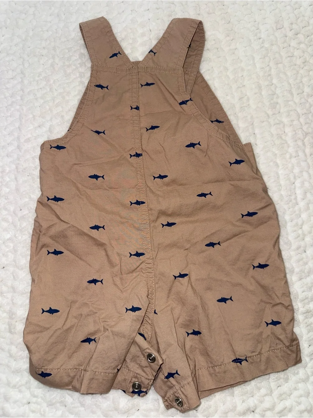 Carter's Navy Polo and Tan Shark-Print Overalls